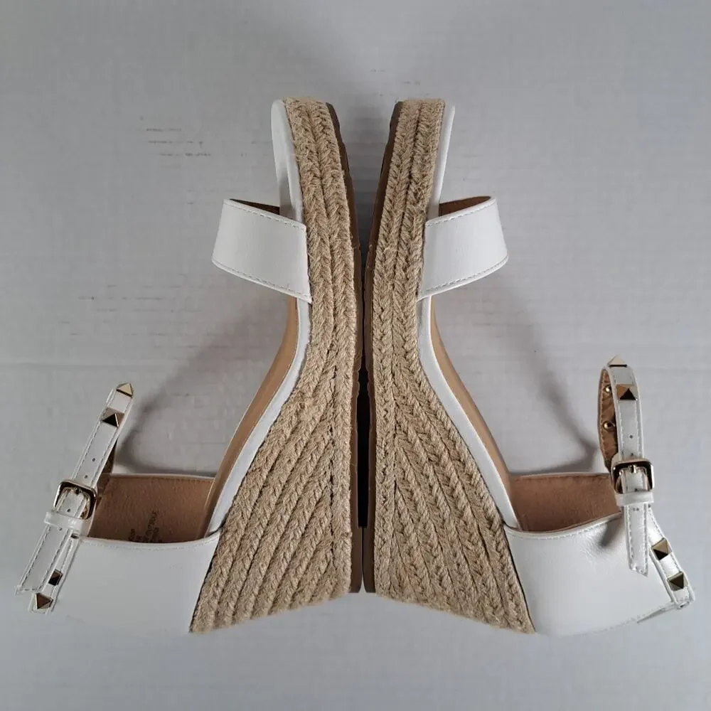 Esprit Espadrille Wedge Sandals White Studded Ankle Strap Back Zipper Womens 8.5